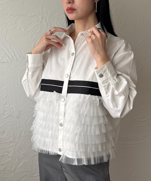 deux amour（ドゥーザムール）の「裾フリルセンターラインブラウス（シャツ/ブラウス・レディース・ホワイト/ブラック・M～Ｌ）」の12枚目の写真