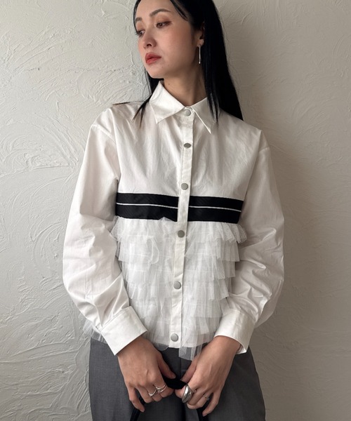 deux amour（ドゥーザムール）の「裾フリルセンターラインブラウス（シャツ/ブラウス・レディース・ホワイト/ブラック・M～Ｌ）」の14枚目の写真