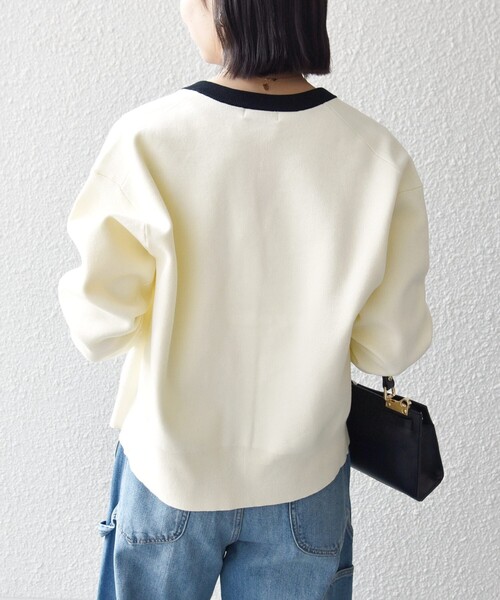 SHIPS any（シップス エニィ）の「SHIPS any:〈手洗い可能〉バイカラー スキッパー ニット カーディガン（カーディガン/ボレロ・レディース・ネイビー/その他/オフホワイト・ONE SIZE）」の9枚目の写真