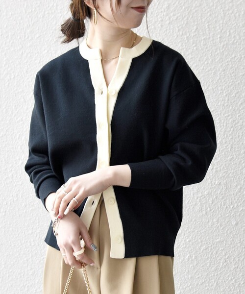 SHIPS any（シップス エニィ）の「SHIPS any:〈手洗い可能〉バイカラー スキッパー ニット カーディガン（カーディガン/ボレロ・レディース・ネイビー/その他/オフホワイト・ONE SIZE）」の12枚目の写真