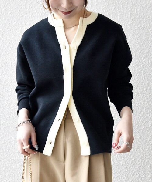 SHIPS any（シップス エニィ）の「SHIPS any:〈手洗い可能〉バイカラー スキッパー ニット カーディガン（カーディガン/ボレロ・レディース・ネイビー/その他/オフホワイト・ONE SIZE）」の16枚目の写真