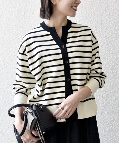 SHIPS any（シップス エニィ）の「SHIPS any:〈手洗い可能〉バイカラー スキッパー ニット カーディガン（カーディガン/ボレロ・レディース・ネイビー/その他/オフホワイト・ONE SIZE）」の19枚目の写真