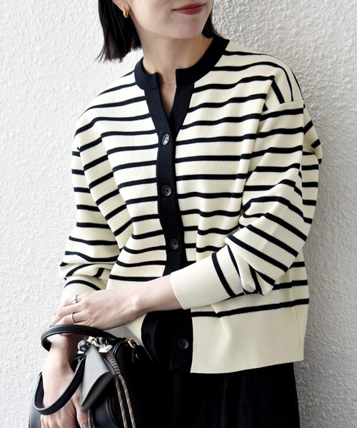 SHIPS any（シップス エニィ）の「SHIPS any:〈手洗い可能〉バイカラー スキッパー ニット カーディガン（カーディガン/ボレロ・レディース・ネイビー/その他/オフホワイト・ONE SIZE）」の22枚目の写真