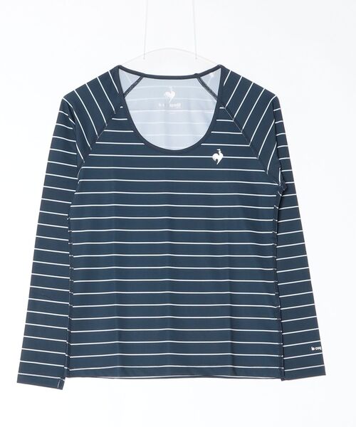 le coq sportif GOLF(ルコックスポルティフゴルフ)の「【le coq sportif GOLF】吸汗速乾/ストレッチ/UV CUT(UPF50+)/遮熱 ボーダー柄クルーネックアンダーシャツ ゴルフウェア(Tシャツ/カットソー・レディース・ホワイト/ホワイト系その他/ネイビー・XL/L/M/S/3L)」の3枚目の写真