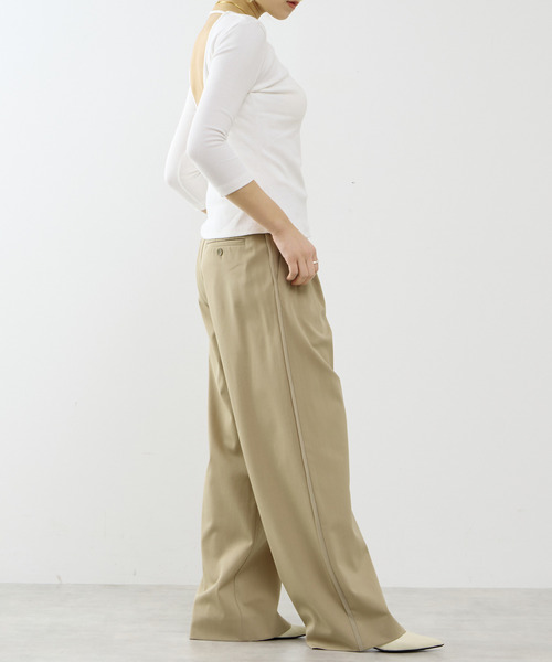 SOFFITTO(ソフィット)の「【A_/エース】≪防しわ・速乾≫サイドラインパンツ(その他パンツ・レディース・ホワイト/キャメル・S/M)」の7枚目の写真