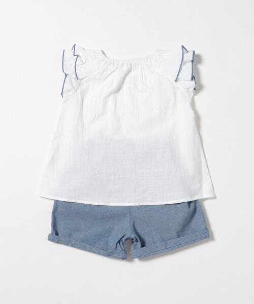 BEAMS mini(ビームスミニ)の「刺繍 フリル プルオーバー セット 2026SS(90~140cm)通学 プチプラ 定番 セットアップ(サロペット/オーバーオール・キッズ・ブルー系その他/オフホワイト・140/120/100/90/110/150/130)」の11枚目の写真