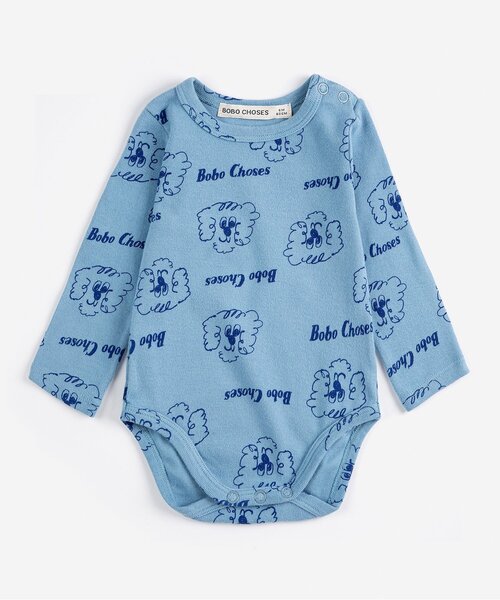 BOBO CHOSES(ボボショーズ)の「総柄Pickles The Dogボディースーツ【ベビー】(ロンパース・キッズ・ブルー・90/80/70)」の1枚目の写真