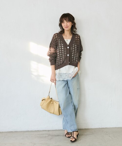 RIVE DROITE(リヴドロワ)の「予約【夏まで使える】透かし編みカーディガン(カーディガン/ボレロ・レディース・ブラウン/サックスブルー・FREE)」の3枚目の写真