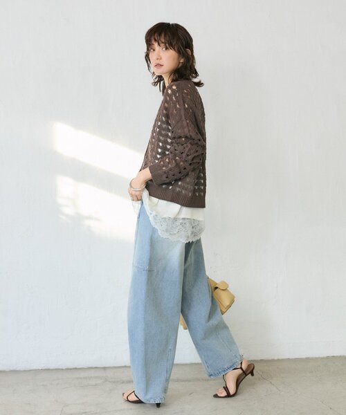 RIVE DROITE(リヴドロワ)の「予約【夏まで使える】透かし編みカーディガン(カーディガン/ボレロ・レディース・ブラウン/サックスブルー・FREE)」の5枚目の写真