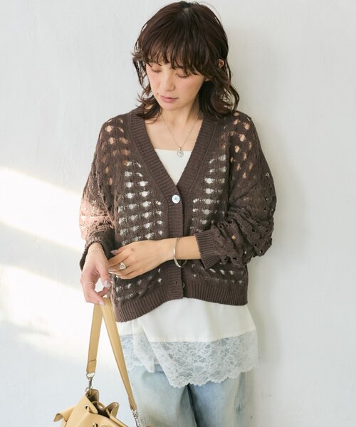 RIVE DROITE(リヴドロワ)の「予約【夏まで使える】透かし編みカーディガン(カーディガン/ボレロ・レディース・ブラウン/サックスブルー・FREE)」の7枚目の写真