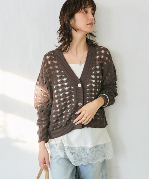 RIVE DROITE(リヴドロワ)の「予約【夏まで使える】透かし編みカーディガン(カーディガン/ボレロ・レディース・ブラウン/サックスブルー・FREE)」の8枚目の写真
