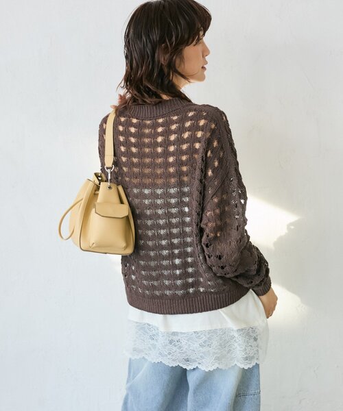 RIVE DROITE(リヴドロワ)の「予約【夏まで使える】透かし編みカーディガン(カーディガン/ボレロ・レディース・ブラウン/サックスブルー・FREE)」の10枚目の写真
