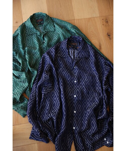 BEAMS PLUS(ビームスプラス)の「Open Collar Cupro Dot Zigzag Pattern(シャツ/ブラウス・メンズ・ネイビー/グリーン・SMALL/LARGE/MEDIUM/X-LARGE)」の3枚目の写真