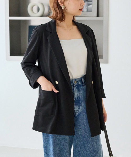 LAVEANGE（ラビアンジェ）の「【好機能シリーズ】接触冷感｜トリコットダブルテーラードジャケット（テーラードジャケット・レディース・ブラック/グレー/ダークブラウン・M/LL/3L/4L/5L）」の5枚目の写真