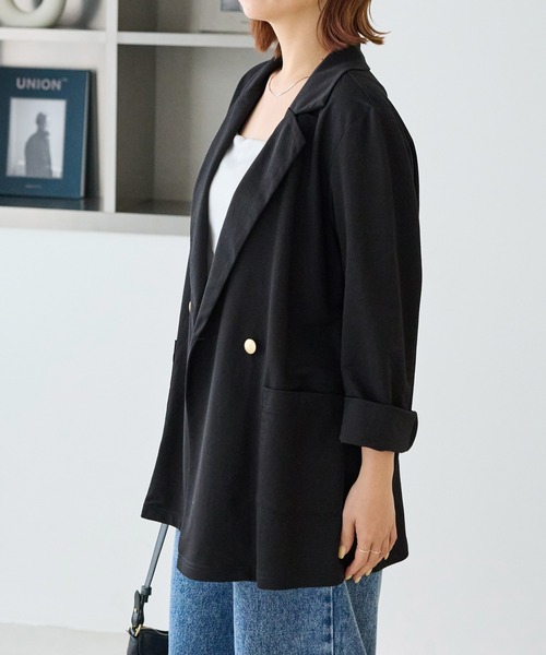 LAVEANGE（ラビアンジェ）の「【好機能シリーズ】接触冷感｜トリコットダブルテーラードジャケット（テーラードジャケット・レディース・ブラック/グレー/ダークブラウン・M/LL/3L/4L/5L）」の6枚目の写真