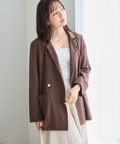 LAVEANGE（ラビアンジェ）の「【好機能シリーズ】接触冷感｜トリコットダブルテーラードジャケット（テーラードジャケット・レディース・ブラック/グレー/ダークブラウン・M/LL/3L/4L/5L）」の13枚目の写真