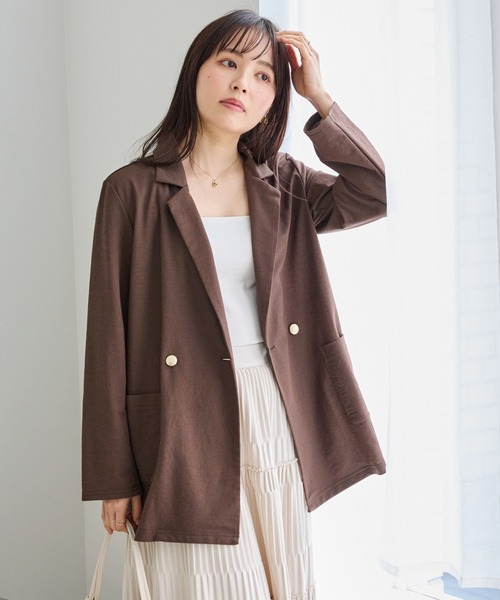 LAVEANGE（ラビアンジェ）の「【好機能シリーズ】接触冷感｜トリコットダブルテーラードジャケット（テーラードジャケット・レディース・ブラック/グレー/ダークブラウン・M/LL/3L/4L/5L）」の14枚目の写真
