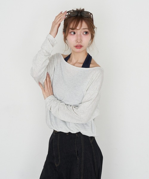 RAY CASSIN（レイカズン）の「ホルターレイヤードオフショルルーズTシャツ（Tシャツ/カットソー・レディース・ブラック/ブラック系その他2/グレー/ブラウン系その他2・FREE）」の13枚目の写真