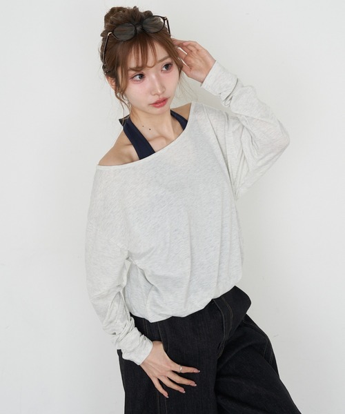 RAY CASSIN（レイカズン）の「ホルターレイヤードオフショルルーズTシャツ（Tシャツ/カットソー・レディース・ブラック/ブラック系その他2/グレー/ブラウン系その他2・FREE）」の15枚目の写真