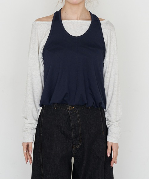 RAY CASSIN（レイカズン）の「ホルターレイヤードオフショルルーズTシャツ（Tシャツ/カットソー・レディース・ブラック/ブラック系その他2/グレー/ブラウン系その他2・FREE）」の18枚目の写真