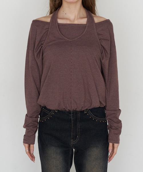 RAY CASSIN（レイカズン）の「ホルターレイヤードオフショルルーズTシャツ（Tシャツ/カットソー・レディース・ブラック/ブラック系その他2/グレー/ブラウン系その他2・FREE）」の16枚目の写真