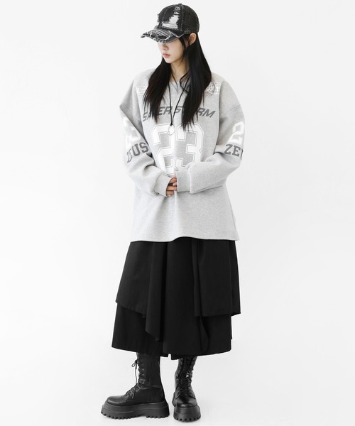 minsobi（ミンソビ）の「[ユニセックス]アシンメトリー レイヤード ワイド スカートパンツ（その他パンツ・レディース・ブラック・ONE SIZE）」の3枚目の写真