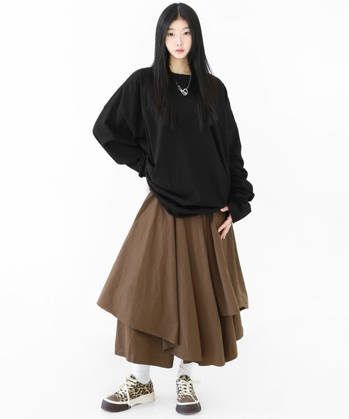 minsobi（ミンソビ）の「[ユニセックス]アシンメトリー レイヤード ワイド スカートパンツ（その他パンツ・レディース・ブラック・ONE SIZE）」の5枚目の写真