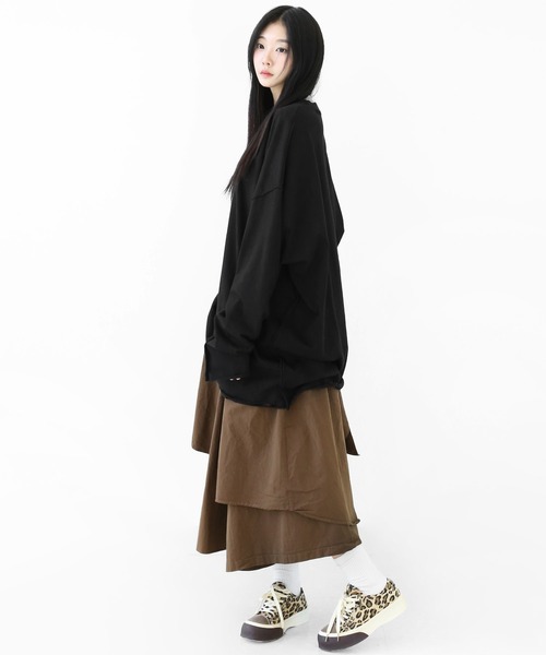 minsobi（ミンソビ）の「[ユニセックス]アシンメトリー レイヤード ワイド スカートパンツ（その他パンツ・レディース・ブラック・ONE SIZE）」の6枚目の写真