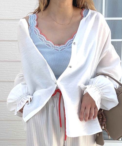 Q(キュー)の「バックシャーリングブラウス(シャツ/ブラウス・レディース・ミント/ホワイト・MEDIUM)」の10枚目の写真