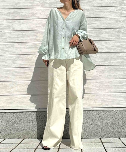 Q(キュー)の「バックシャーリングブラウス(シャツ/ブラウス・レディース・ミント/ホワイト・MEDIUM)」の20枚目の写真