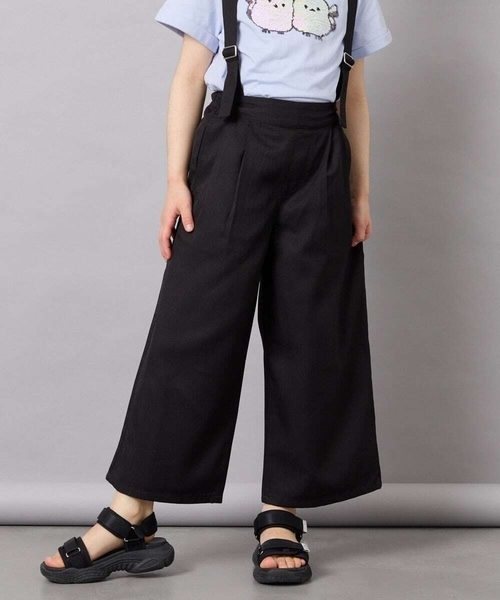 a.v.v（アーヴェヴェ）の「[120-160]【接触冷感】麻調サス付きワイドパンツ（その他パンツ・キッズ・ブラック/ベージュ・120/130/140/150/160）」の2枚目の写真