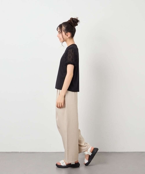 a.v.v（アーヴェヴェ）の「[120-160]【接触冷感】麻調サス付きワイドパンツ（その他パンツ・キッズ・ブラック/ベージュ・120/130/140/150/160）」の4枚目の写真