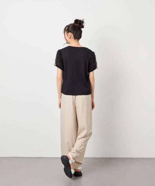 a.v.v（アーヴェヴェ）の「[120-160]【接触冷感】麻調サス付きワイドパンツ（その他パンツ・キッズ・ブラック/ベージュ・120/130/140/150/160）」の5枚目の写真