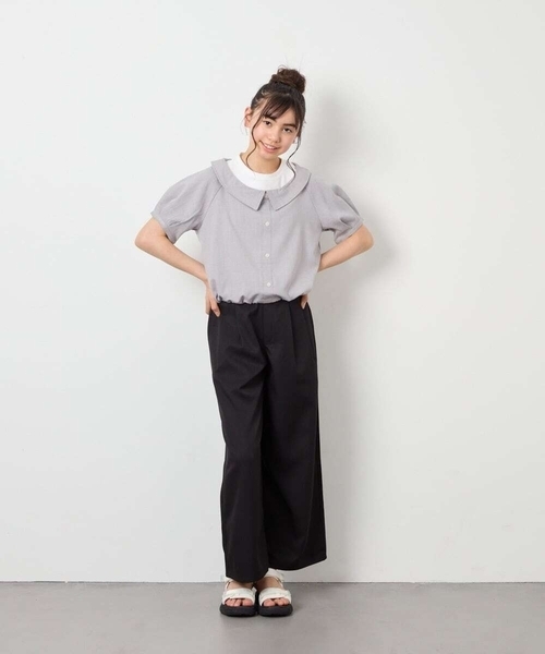 a.v.v（アーヴェヴェ）の「[120-160]【接触冷感】麻調サス付きワイドパンツ（その他パンツ・キッズ・ブラック/ベージュ・120/130/140/150/160）」の14枚目の写真