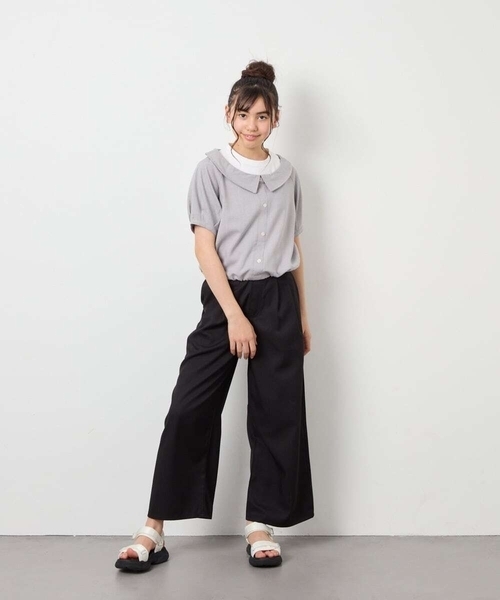 a.v.v（アーヴェヴェ）の「[120-160]【接触冷感】麻調サス付きワイドパンツ（その他パンツ・キッズ・ブラック/ベージュ・120/130/140/150/160）」の15枚目の写真