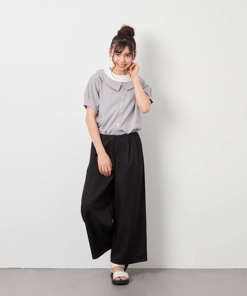 a.v.v（アーヴェヴェ）の「[120-160]【接触冷感】麻調サス付きワイドパンツ（その他パンツ・キッズ・ブラック/ベージュ・120/130/140/150/160）」の16枚目の写真
