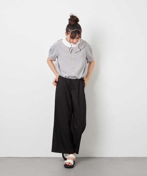 a.v.v（アーヴェヴェ）の「[120-160]【接触冷感】麻調サス付きワイドパンツ（その他パンツ・キッズ・ブラック/ベージュ・120/130/140/150/160）」の17枚目の写真