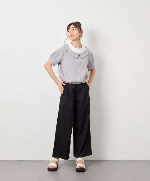 a.v.v（アーヴェヴェ）の「[120-160]【接触冷感】麻調サス付きワイドパンツ（その他パンツ・キッズ・ブラック/ベージュ・120/130/140/150/160）」の18枚目の写真