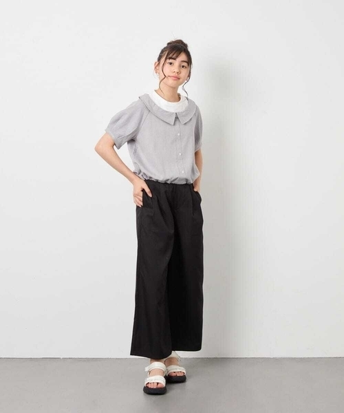 a.v.v（アーヴェヴェ）の「[120-160]【接触冷感】麻調サス付きワイドパンツ（その他パンツ・キッズ・ブラック/ベージュ・120/130/140/150/160）」の19枚目の写真