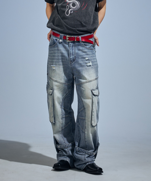 VETEZE（ベテゼ）の「Washed Cargo Denim Detail Pants（デニムパンツ・レディース・ブルー系その他・1/2/3）」の2枚目の写真