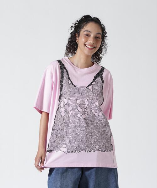 anna sui nyc(アナ スイ エヌ ワイ シー)の「ANNA SUI NYC/アナ スイ エヌワイシー/トロンプルイユプリントビッグTシャツ(Tシャツ/カットソー・レディース・ブラック/ホワイト/ピンク・F)」の15枚目の写真