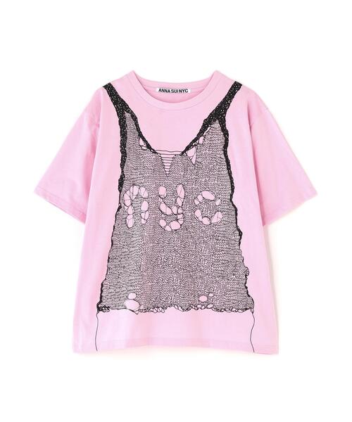 anna sui nyc(アナ スイ エヌ ワイ シー)の「ANNA SUI NYC/アナ スイ エヌワイシー/トロンプルイユプリントビッグTシャツ(Tシャツ/カットソー・レディース・ブラック/ホワイト/ピンク・F)」の22枚目の写真