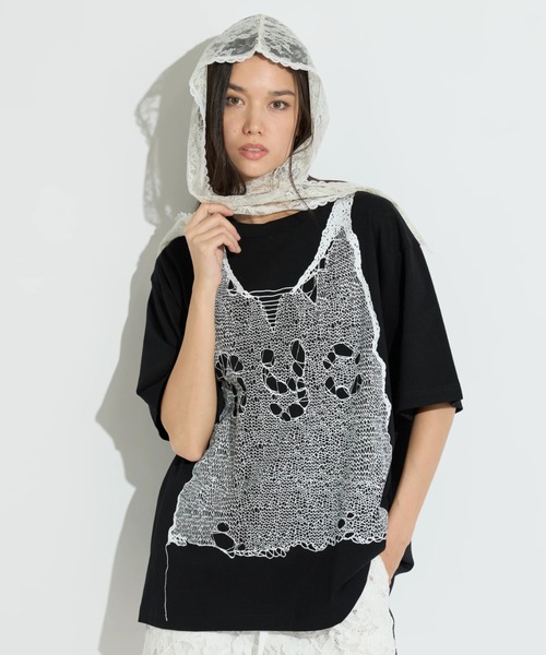 ANNA SUI NYC（アナ スイ エヌ ワイ シー）の「ANNA SUI NYC/アナ スイ エヌワイシー/トロンプルイユプリントビッグTシャツ（Tシャツ/カットソー・レディース・ブラック/ホワイト/ピンク・F）」の2枚目の写真