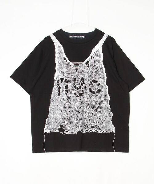 ANNA SUI NYC（アナ スイ エヌ ワイ シー）の「ANNA SUI NYC/アナ スイ エヌワイシー/トロンプルイユプリントビッグTシャツ（Tシャツ/カットソー・レディース・ブラック/ホワイト/ピンク・F）」の8枚目の写真