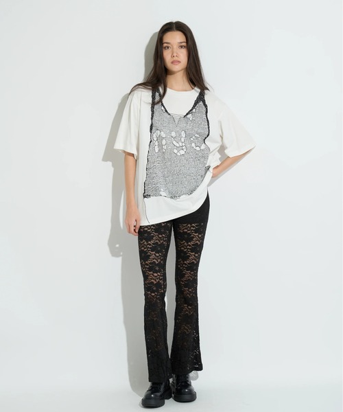 ANNA SUI NYC（アナ スイ エヌ ワイ シー）の「ANNA SUI NYC/アナ スイ エヌワイシー/トロンプルイユプリントビッグTシャツ（Tシャツ/カットソー・レディース・ブラック/ホワイト/ピンク・F）」の4枚目の写真