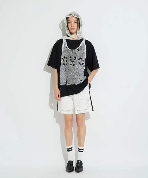 ANNA SUI NYC（アナ スイ エヌ ワイ シー）の「ANNA SUI NYC/アナ スイ エヌワイシー/トロンプルイユプリントビッグTシャツ（Tシャツ/カットソー・レディース・ブラック/ホワイト/ピンク・F）」の5枚目の写真