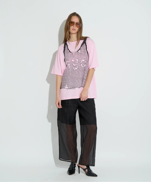 ANNA SUI NYC（アナ スイ エヌ ワイ シー）の「ANNA SUI NYC/アナ スイ エヌワイシー/トロンプルイユプリントビッグTシャツ（Tシャツ/カットソー・レディース・ブラック/ホワイト/ピンク・F）」の6枚目の写真