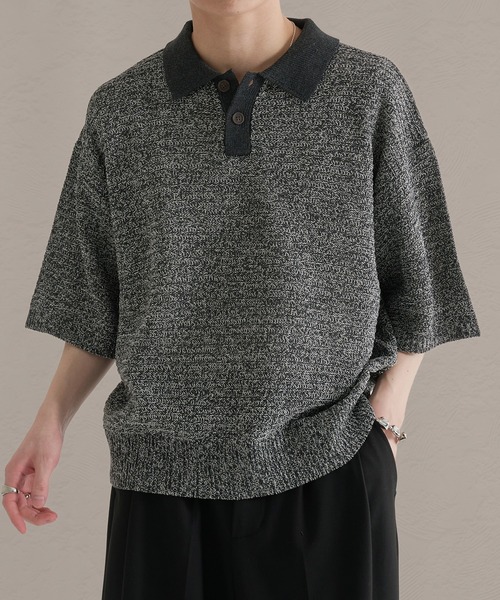 epnok（エプノック）の「ガーター編みルーズ半袖ニットポロ（ポロシャツ・メンズ・ブラウン系その他/グレー系その他/ブラック・LARGE/MEDIUM/SMALL）」の2枚目の写真