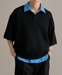 epnok | ガーター編みルーズ半袖ニットポロ(ポロシャツ)