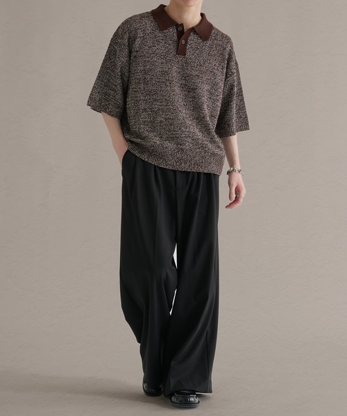 epnok（エプノック）の「ガーター編みルーズ半袖ニットポロ（ポロシャツ・メンズ・ブラウン系その他/グレー系その他/ブラック・LARGE/MEDIUM/SMALL）」の5枚目の写真
